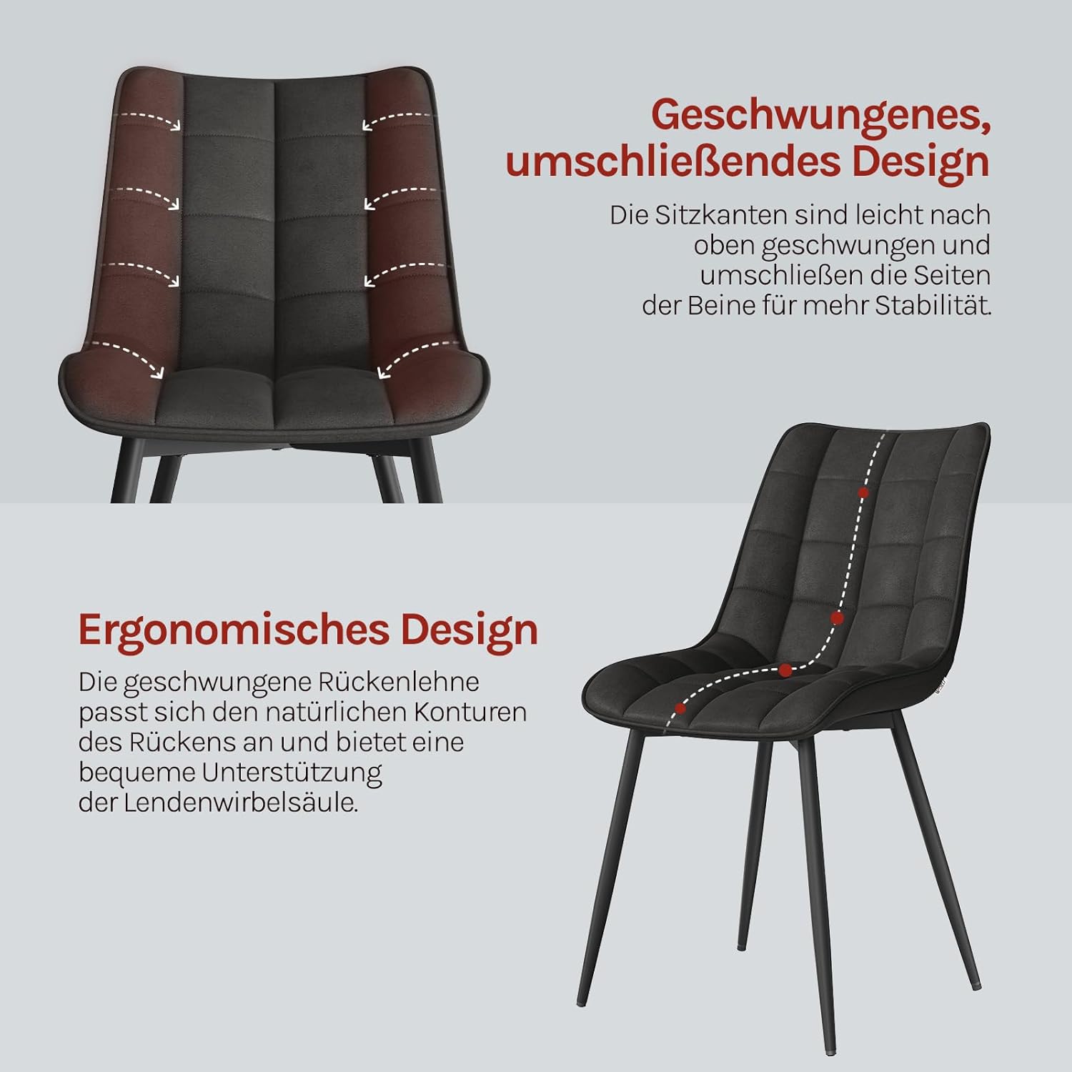 WOLTU Esszimmerstühle 2er Set, für Wohnzimmer Küche Esszimmer, Küchenstühle gepolstert mit Rückenlehne, Sitzfläche aus Stoffbezug, mit Metallbeinen, bis 150 kg belastbar, Anthrazit