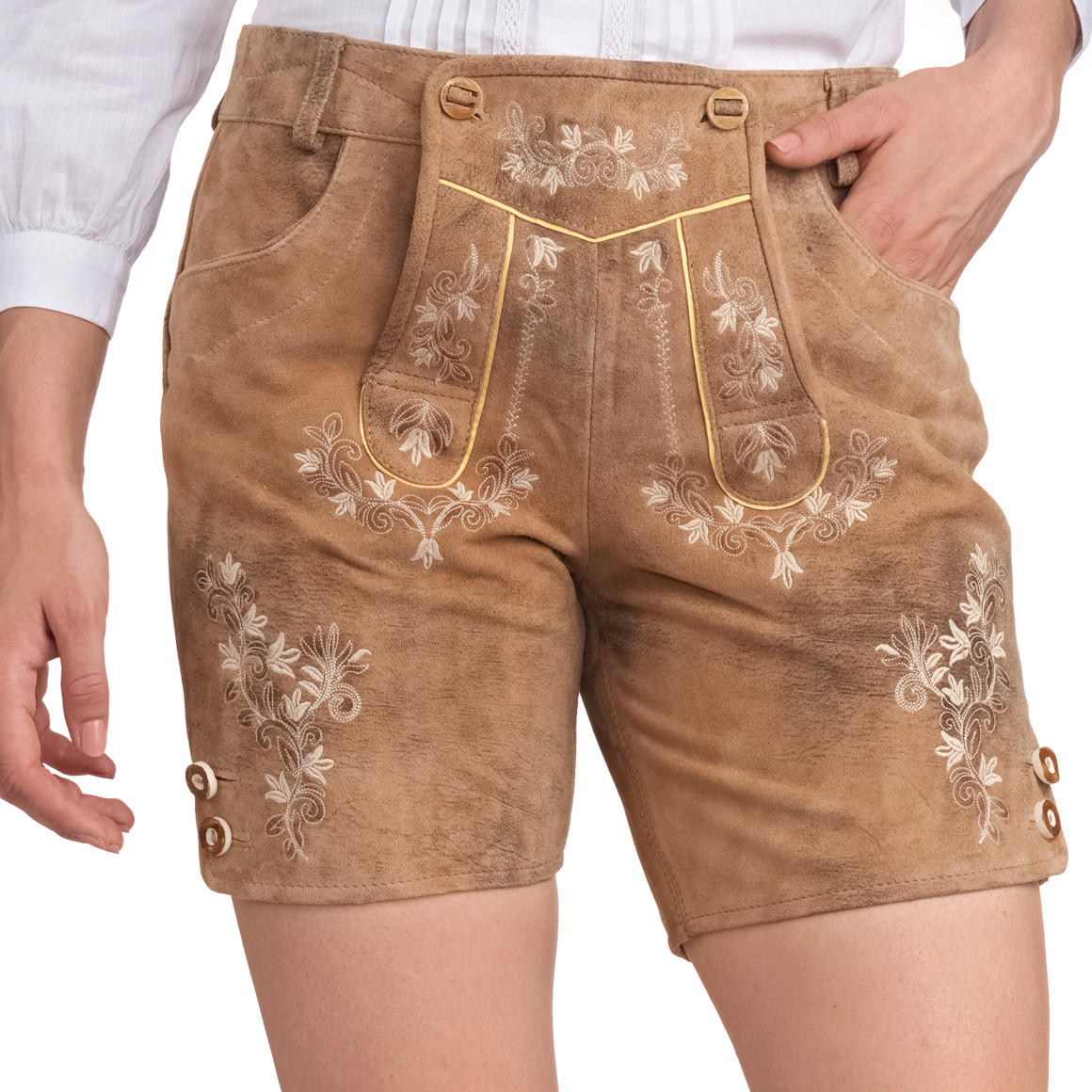 Gina Benotti Damen Lederhose mit Stickereien dunkelbraun