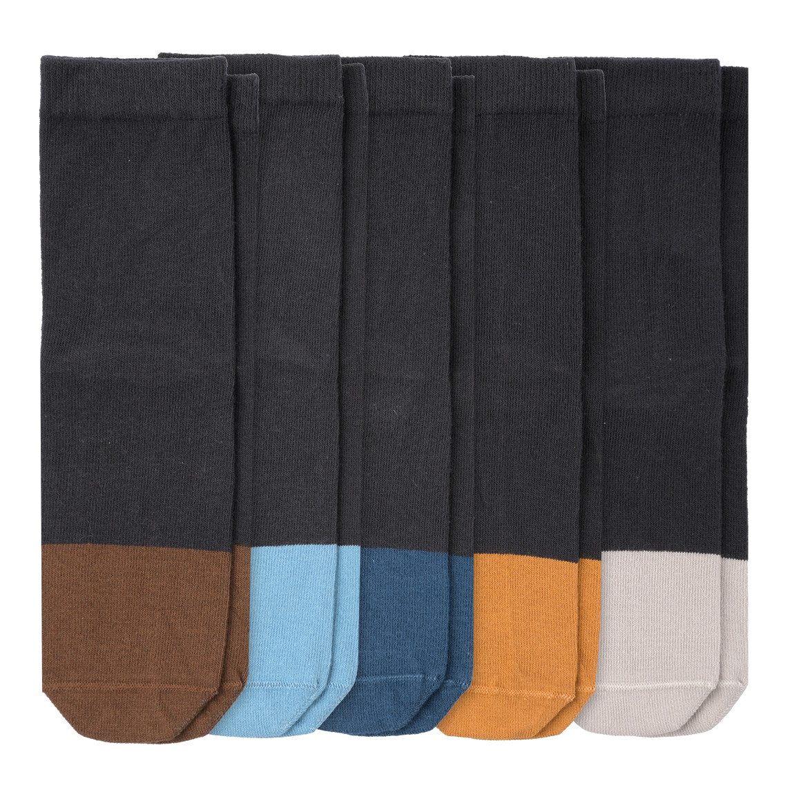 Topolino 5 Paar Jungen Socken mit farbigen Fußspitzen dunkelgrau / bunt