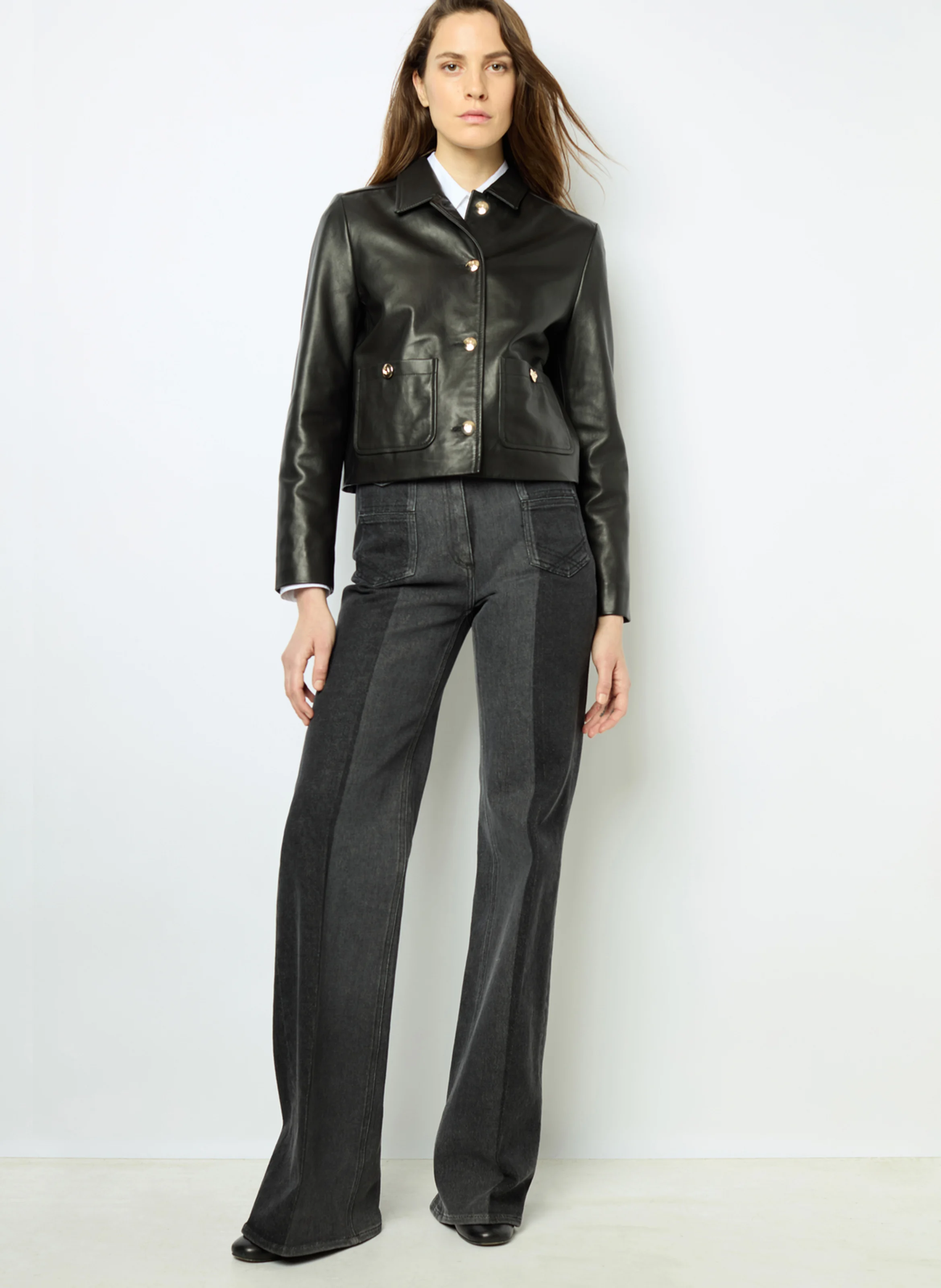 BEYZA - Veste col classique en cuir| Noir