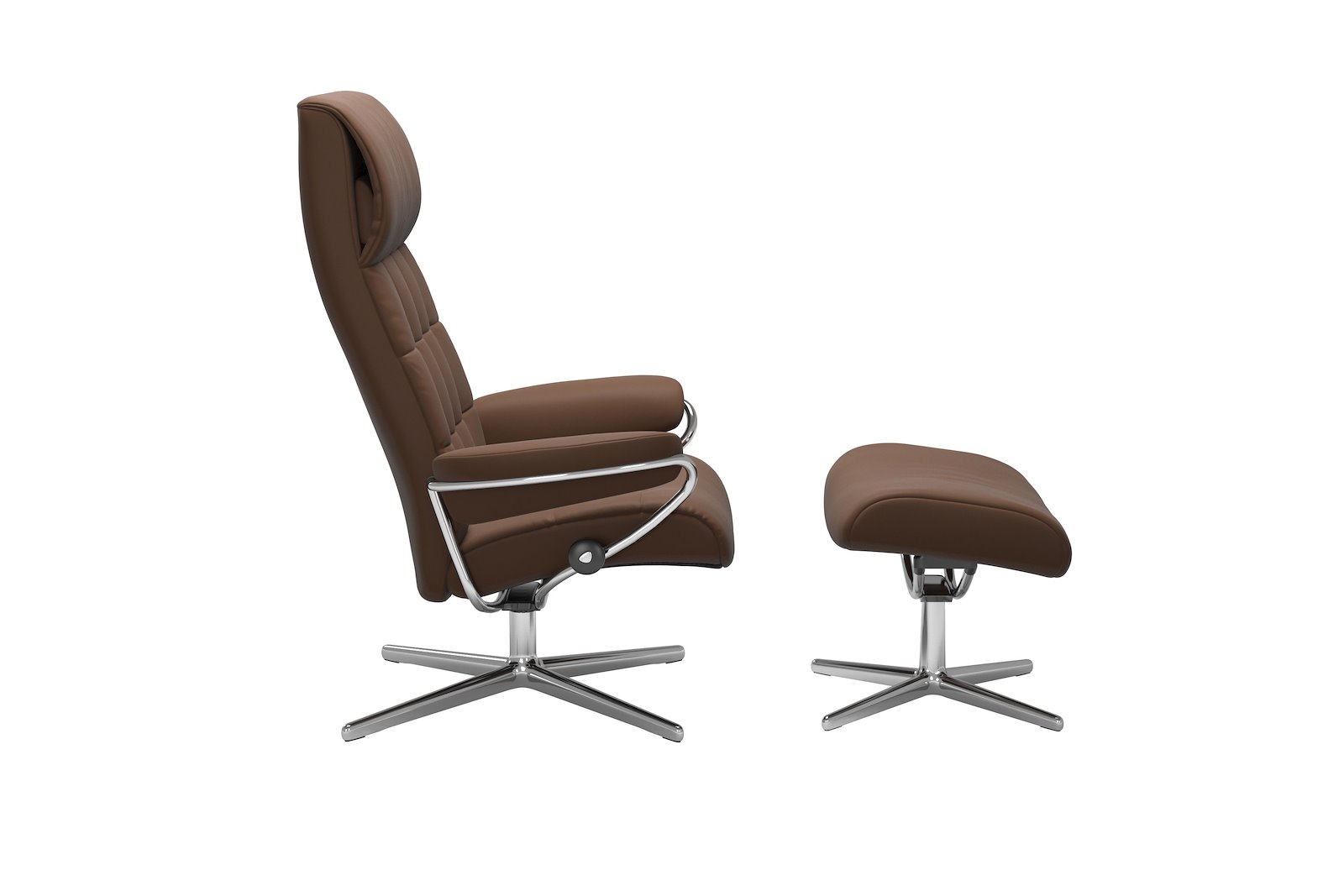 London lenestol m/krakk I hud Batick Spesial Warm Brown og Cross understell i krom