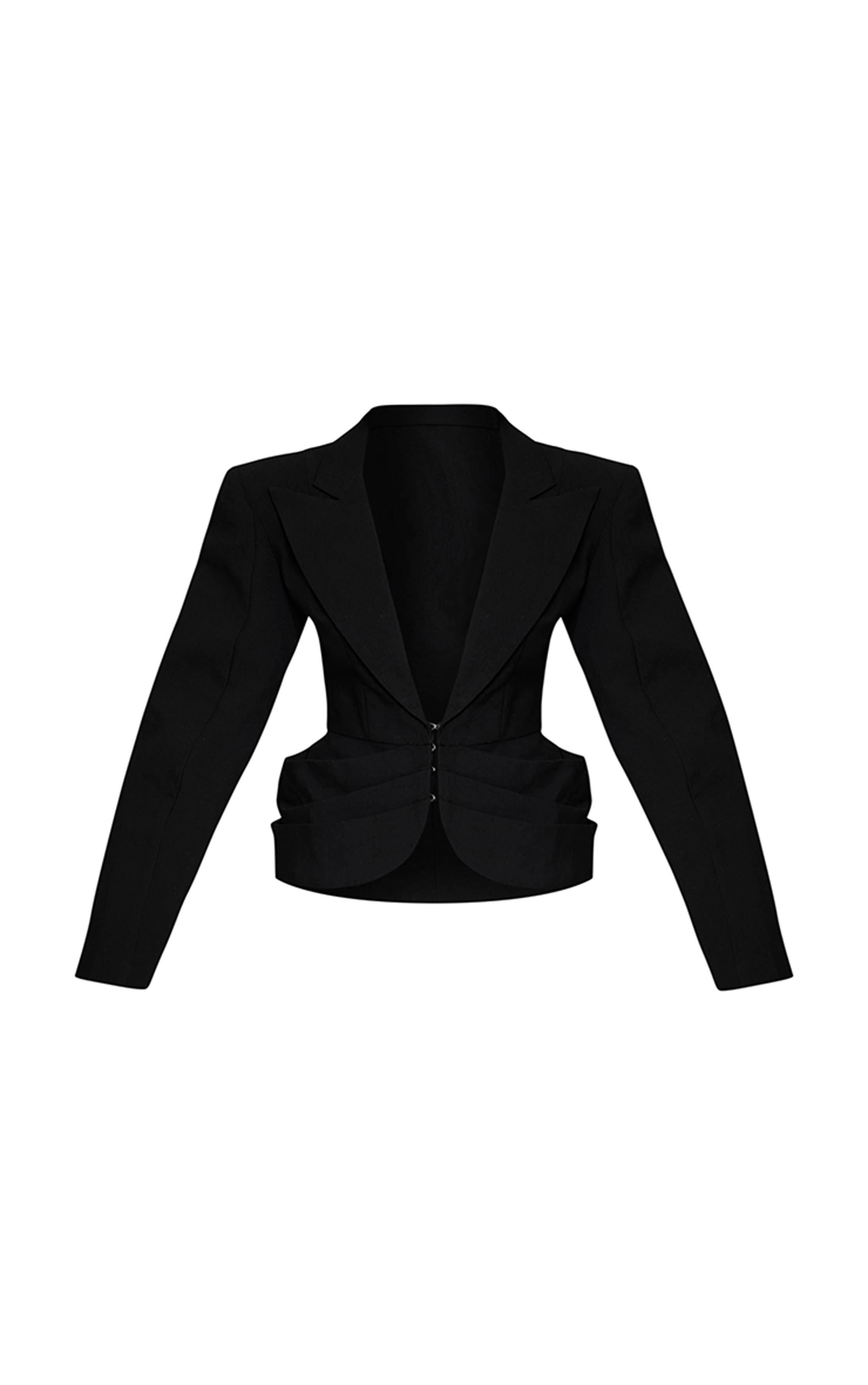 Noir Blazer Premium En Tissu Tissé Avec Détail Plissé Aux Hanches