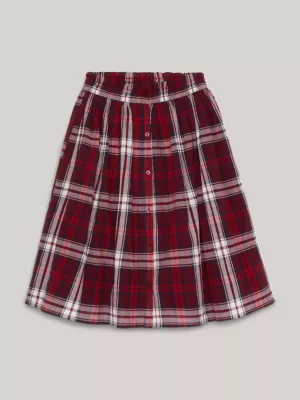 Saia midi xadrez tartan com cintura alta e amarração tipo paperbag