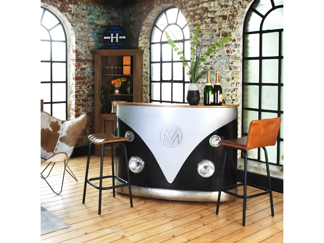 Meuble bar noir avec plateau en bois de manguier Combi