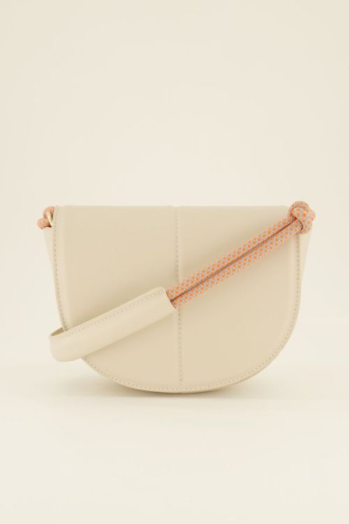 Beige schoudertas half rond met gekleurd hengsel