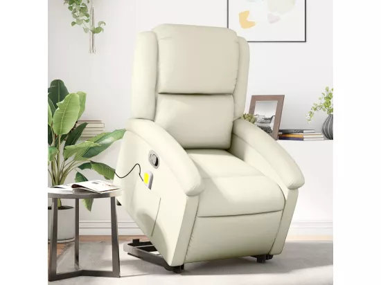 Fauteuil inclinable massant Crème Similicuir