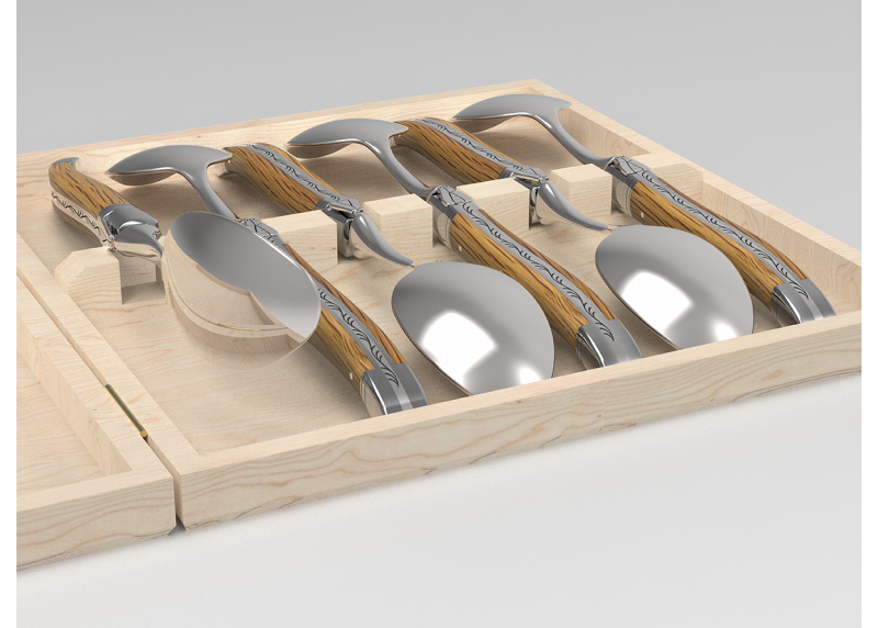 Service de 6 petites cuillères Laguiole avec un manche en bois de chêne et mitres en acier inoxydable
