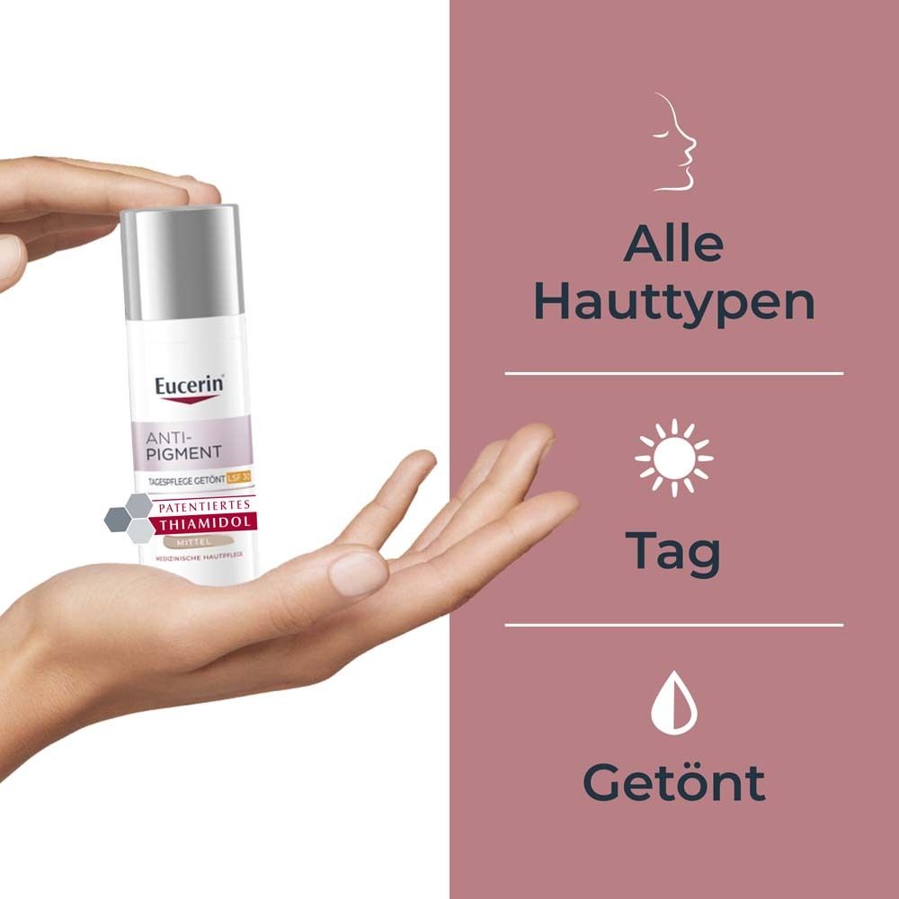 Eucerin® Anti-Pigment Tagescreme mit Thiamidol®, schnell einziehende, getönte Antipigmentcreme mit LSF 30, mittel