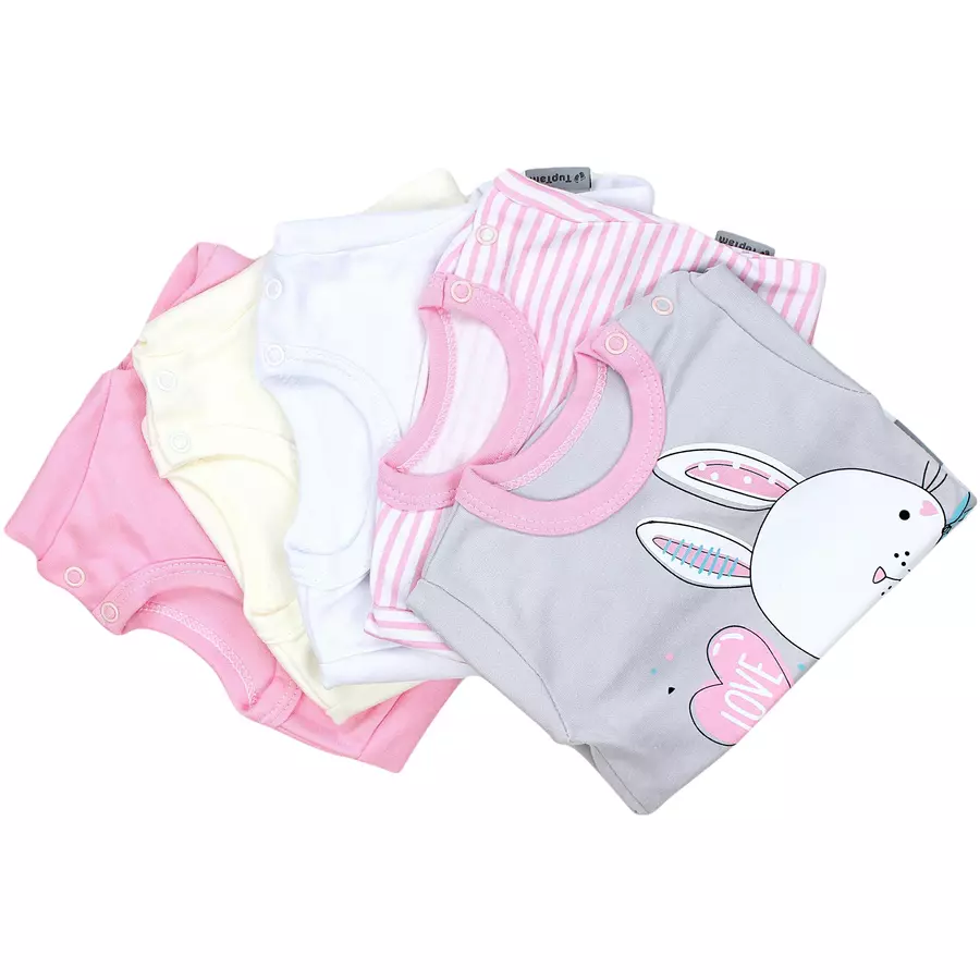 TupTam Mädchen Baby Body Langarm Unifarben 5er Pack gelbgrau