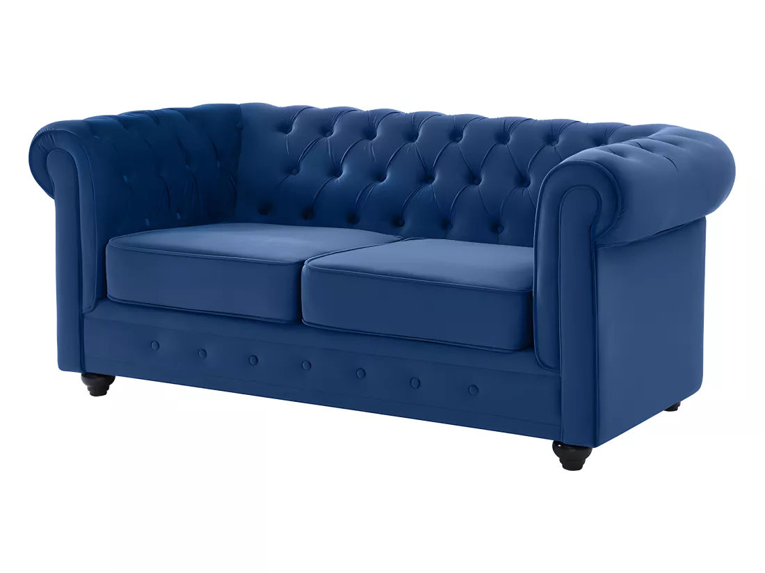 Canapés 3 places 2 places et un fauteuil CHESTERFIELD - Velours bleu roi