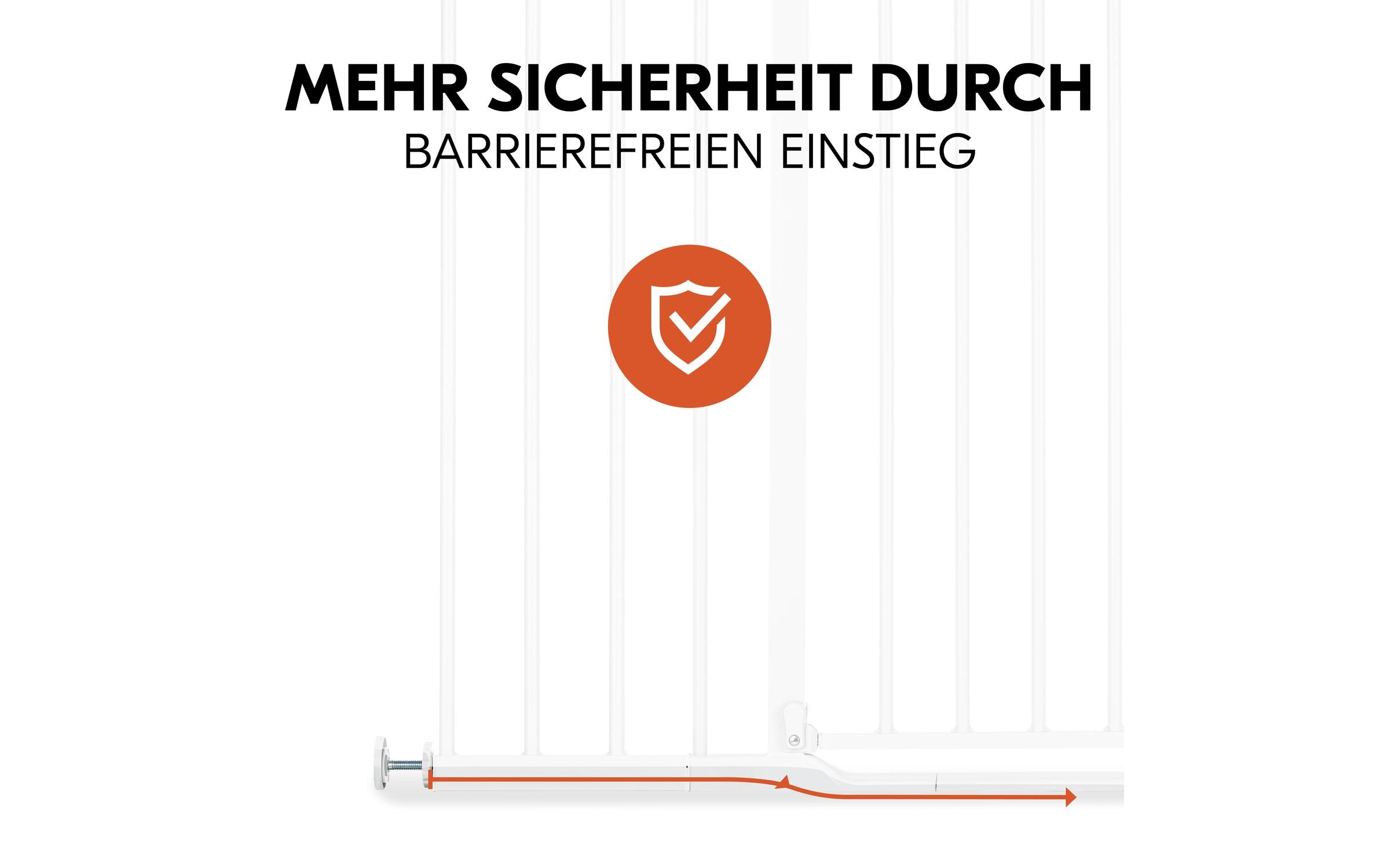 Türschutzgitter Clear Step 2 +21 cm WeissBarrierefreies, manuell schliessendes Tür- und Treppenschutzgitter-Set