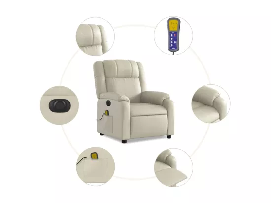 Fauteuil massant inclinable électrique crème similicuir