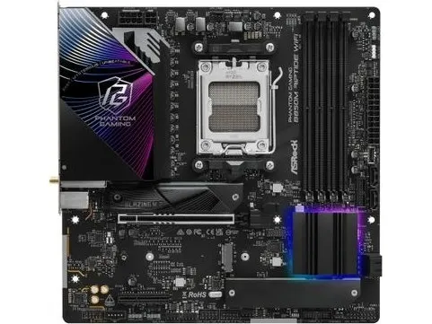 ASRock Phantom Gaming B850M RIPTIDE WIFI - Bundkort - micro ATX - Socket AM5 - AMD B850 Chipset - USB 3.2 Gen 2, USB-C 3.2 Gen2, USB 3.2 Gen 1 - 2.5 Gigabit LAN, Wi-Fi 7, Bluetooth - onboard grafik (CPU påkrævet) - HD Audio (8-kanaler)