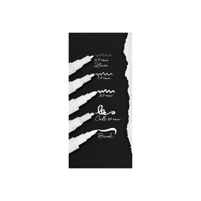 ONLINE White Lettering - Set de 5 marqueurs acryliques blancs - pointes différentes