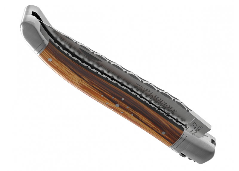 Couteau Laguiole prestige avec un manche en bois de serpent et mitres en acier inoxydable