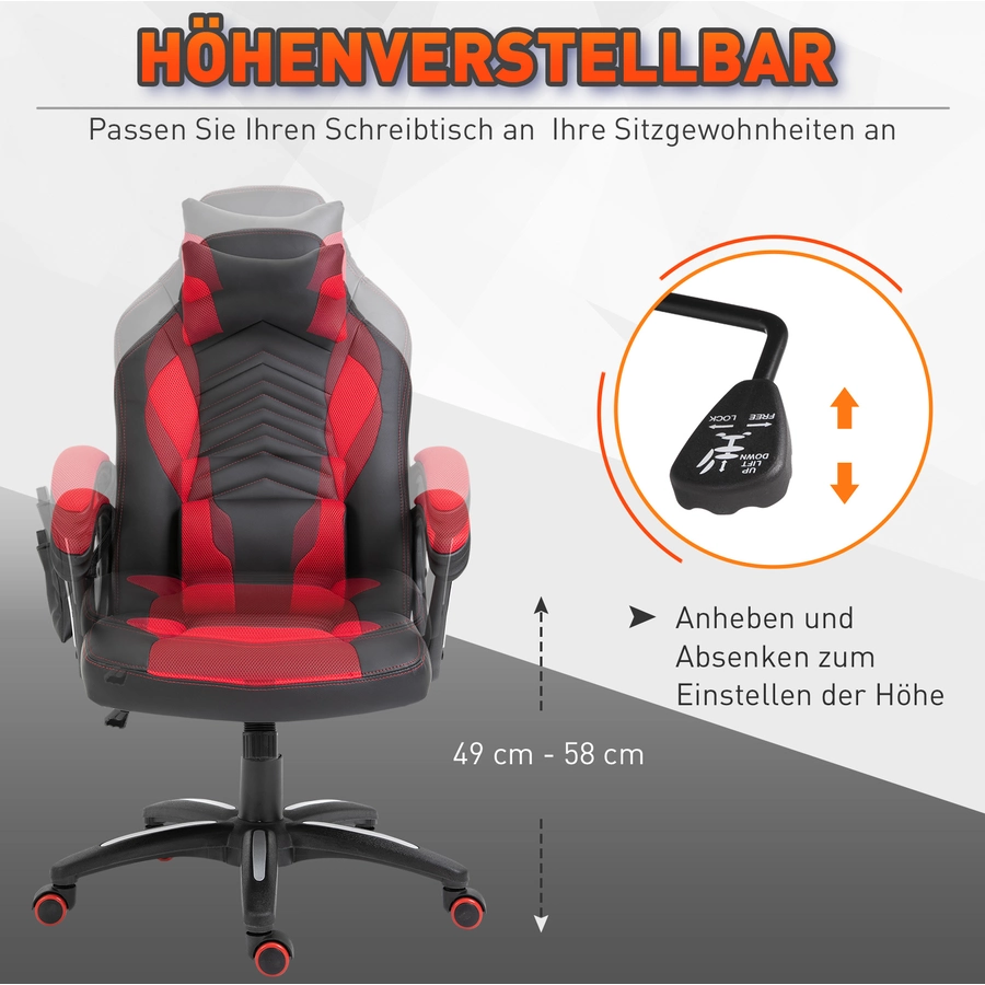 HOMCOM Sportlicher Chefsessel mit Massage- und Wärmefunktion schwarz, rot