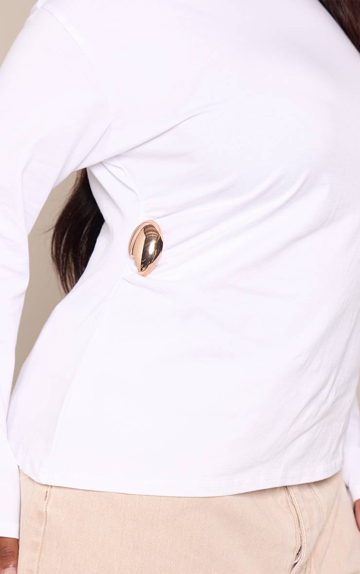 Blanc T-shirt Grande Taille En Coton À Manches Longues Avec Détail De Bande Latérale