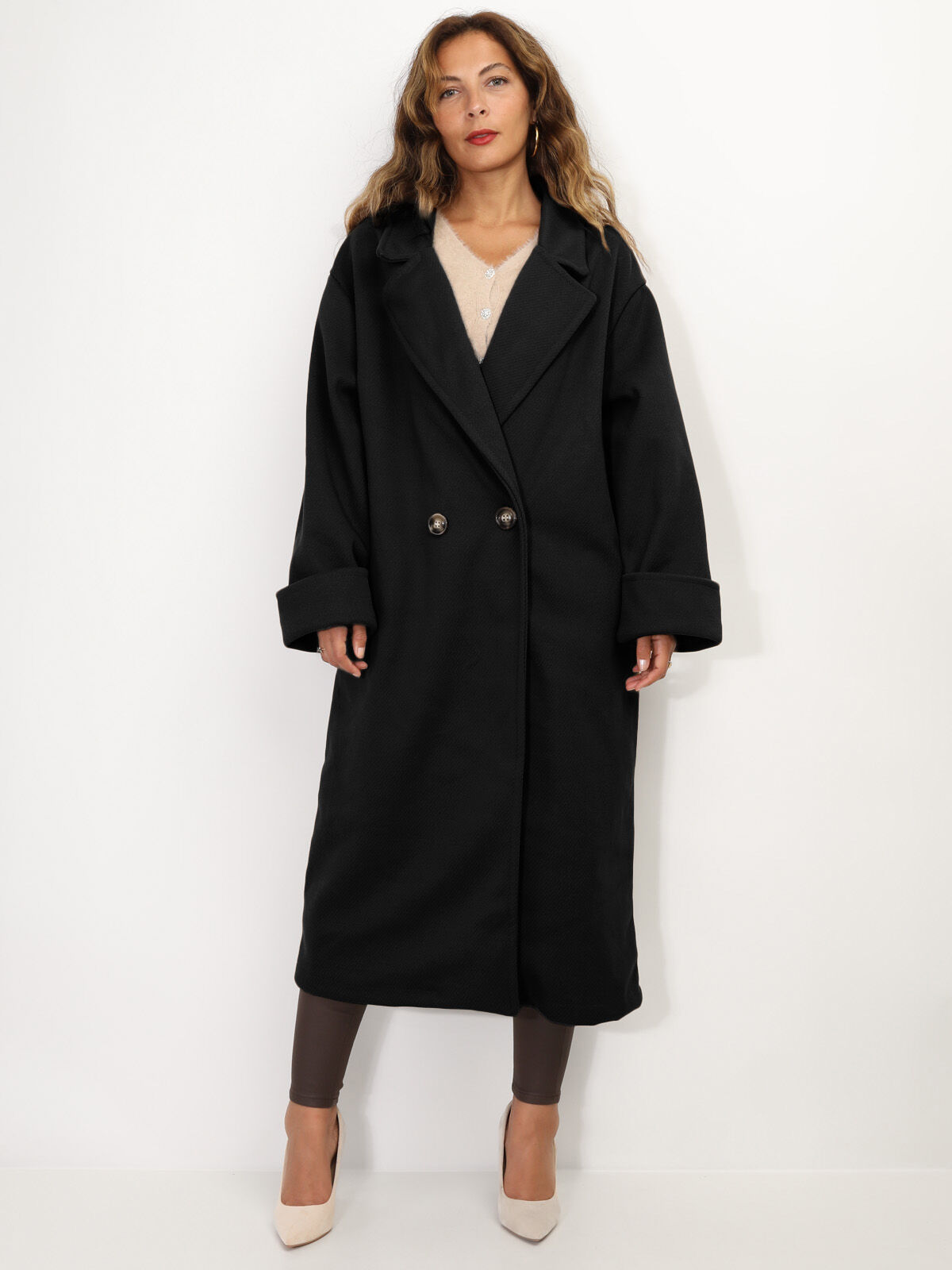 Manteau oversize en maille texturée- Noir