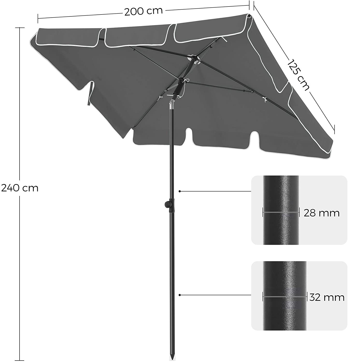 ACAZA Stokparasol Grijs