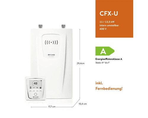 Clage CFX-U elektronische doorstroomverwarmer 11/13 kW
