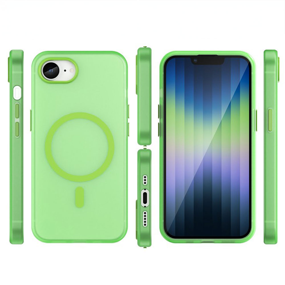 iPhone 16e MagSafe Hybrid Hülle TPU Bumper Slim Design Matt - Grün / Transparent