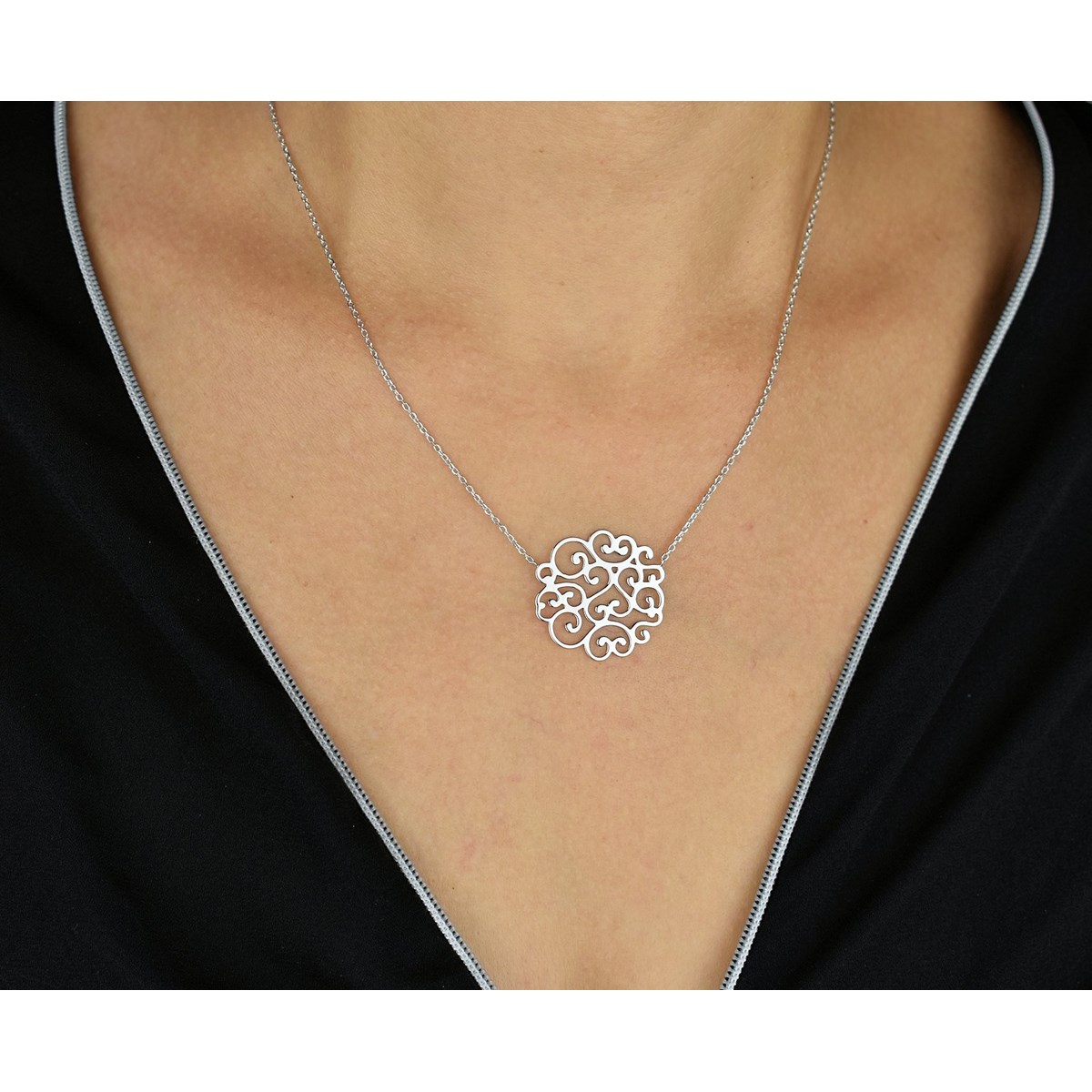Collier arabesque de coeurs Argent 925 Rhodié
