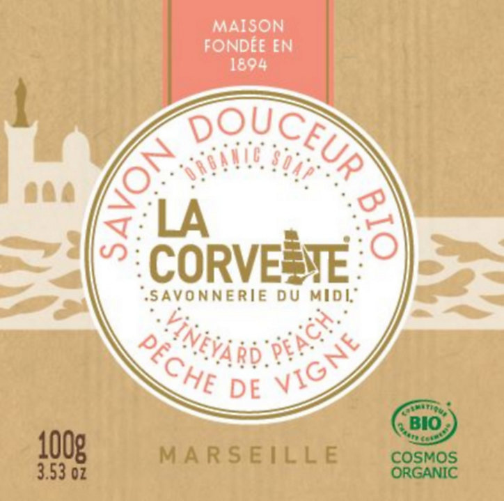 Savon douceur bio La Corvette Savonnerie du midi pêche de vigne 100g