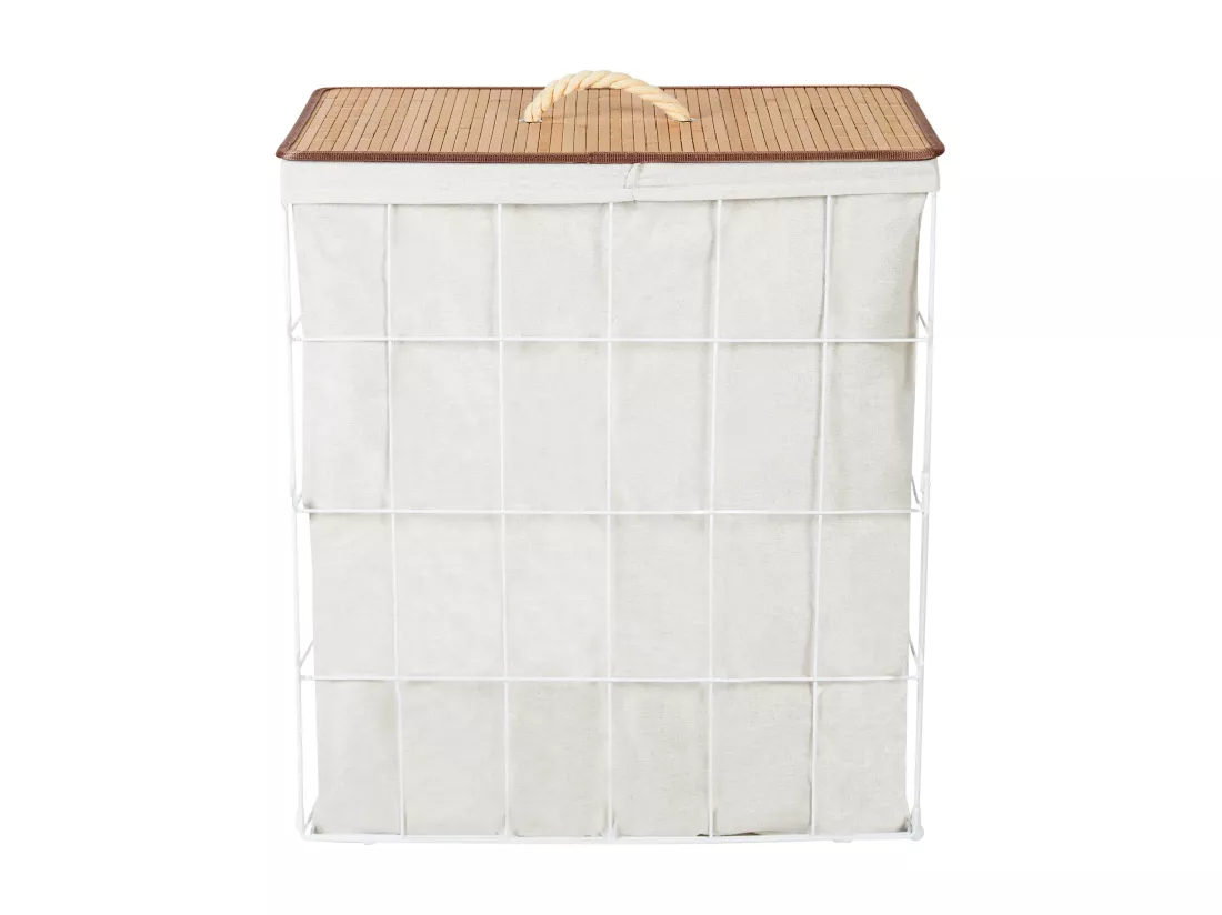 Panier en métal avec couvercle en bambou blanc MIRISSA
