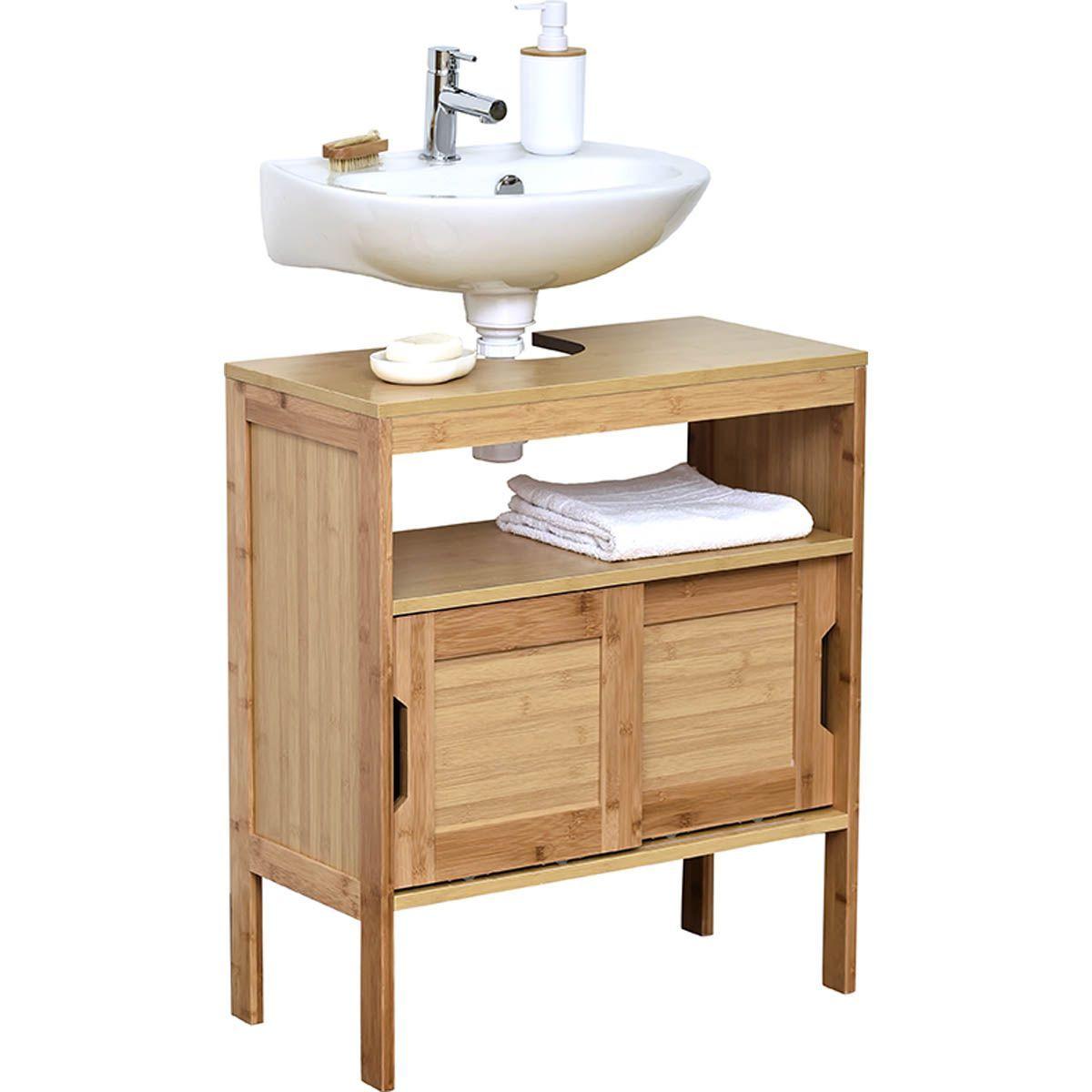 ELEMENT SOUS LAVABO BAMBOU ET MDF 2 PORTES COULISSANTES  1