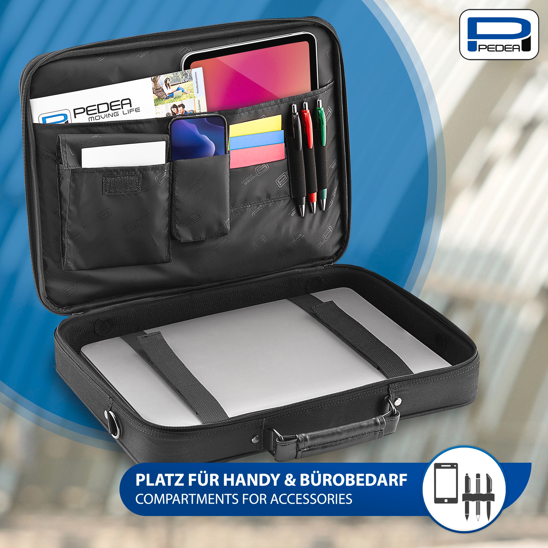 PEDEA Laptoptasche »Notebooktasche BLACKLINE 15,6 (39,6cm)« Umhängetasche mit Schultergurt