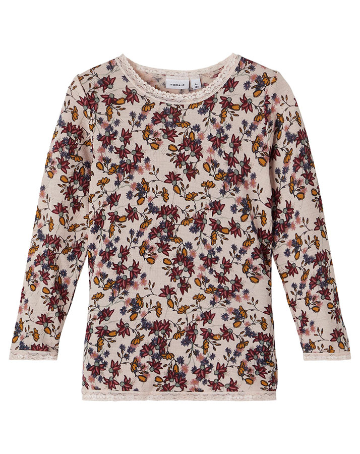 Woll-Langarmshirt NMFWANG geblümt in Peach Whip