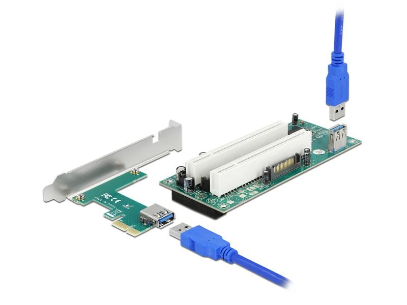 Delock PCI-E Riser Karte x1 zu 2x PCI 32 Bit Slot mit 60 cm Delock Riser Karte PCI Express x1 zu 2 x PCI 32 Bit Slot mit 60 cm Kabel