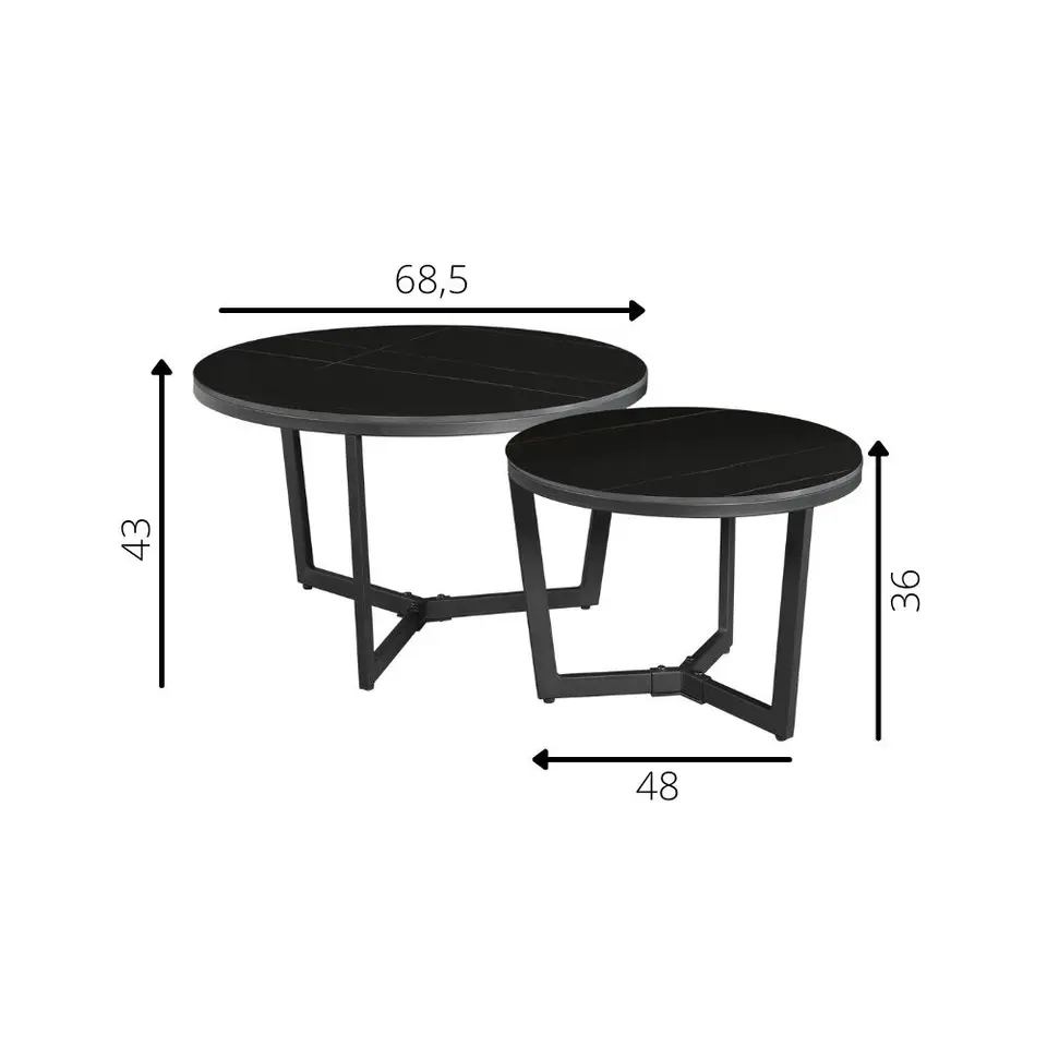 Salontafel set van 2 Brady marmer zwart rond 68,50x69x43 cm Stoneware