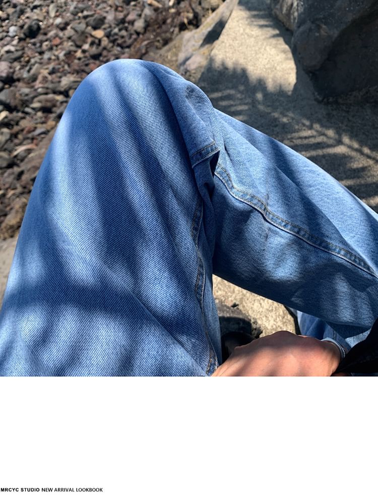 Meirin - Mid Rise Washed Straight Leg Jeans