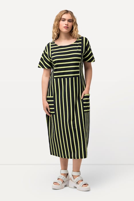 Jersey-Midikleid, Streifen, Oversized, Rundhals, Halbarm