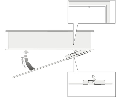 Pertura Soft Close deursluiter, zelfsluitend mechanisme voor glazen deuren, DIN rechts