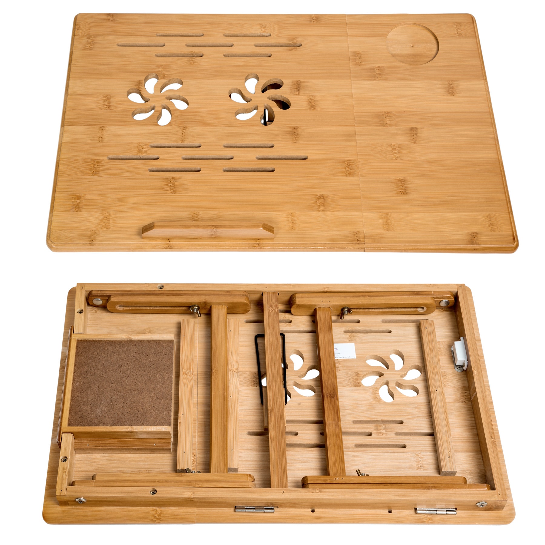 tectake® Laptoptisch, aus Bambus, klappbar und höhenverstellbar, ideale Belüftung, 55 x 35 x 26 cm