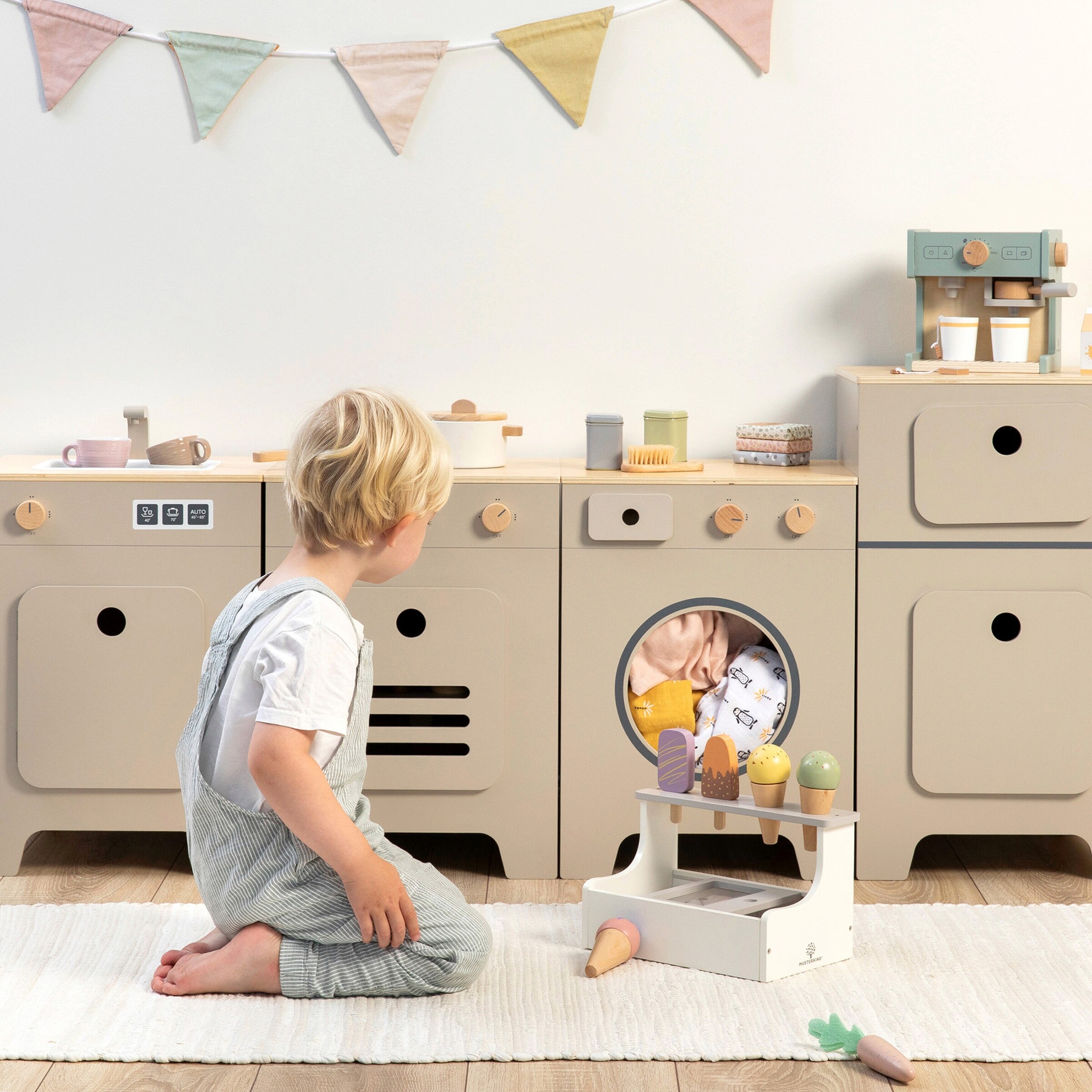 MUSTERKIND Kinderwaschmaschine Mix & Match warmgrau/natur