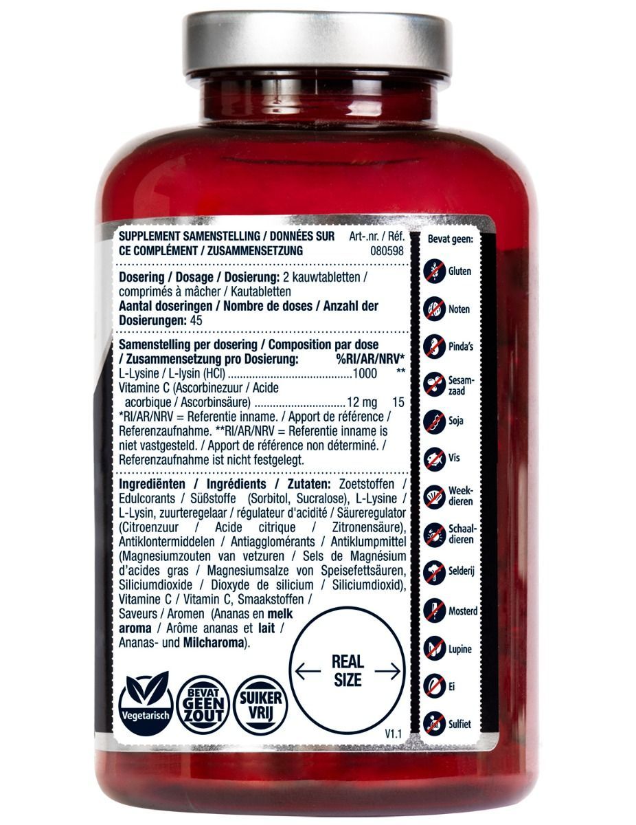 Lucovitaal L-Lysine 1000mg (90 kauwtabletten)