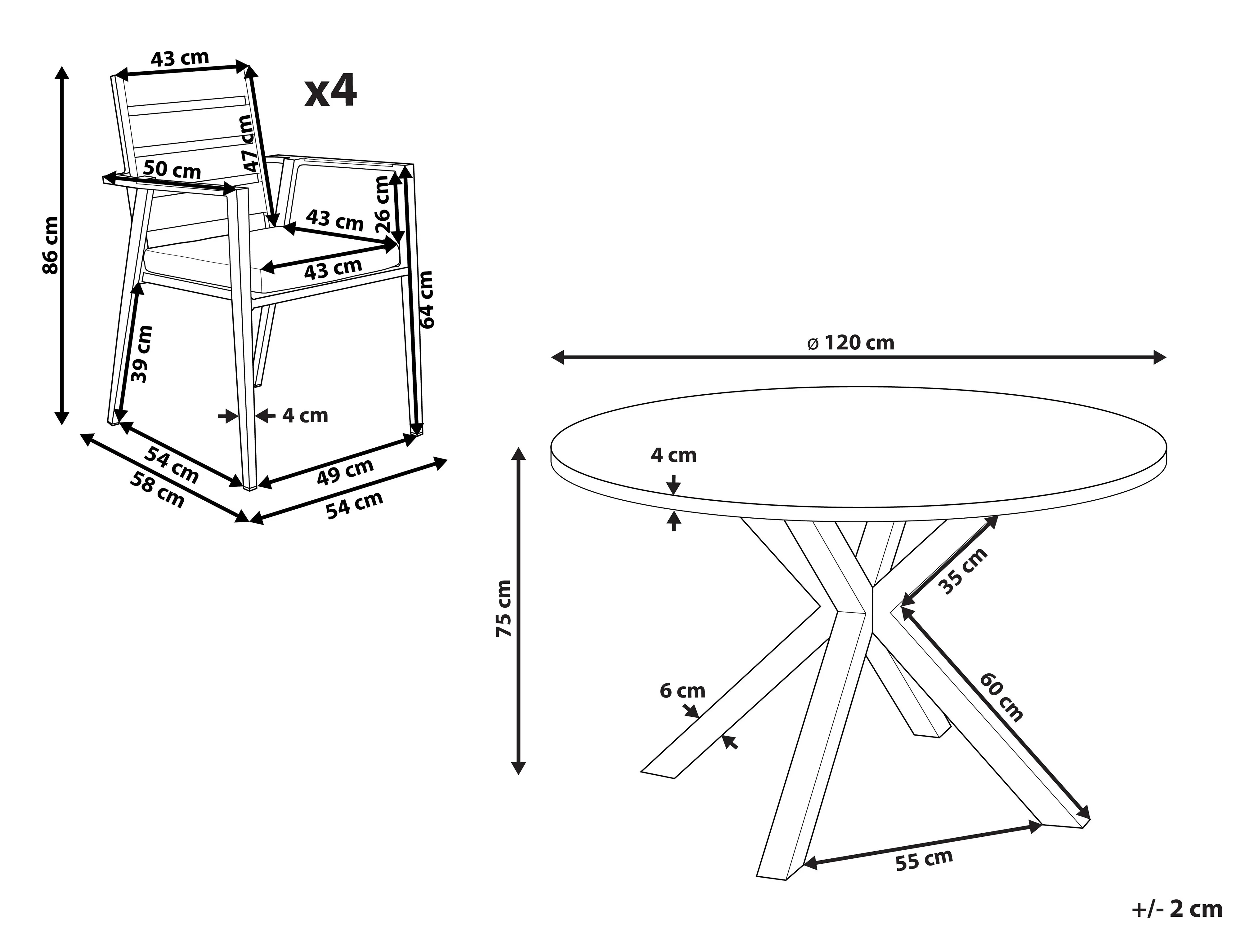 Tuinset 4-zits MALETTO/BUSSETO Metaal Marmereffect Grijs