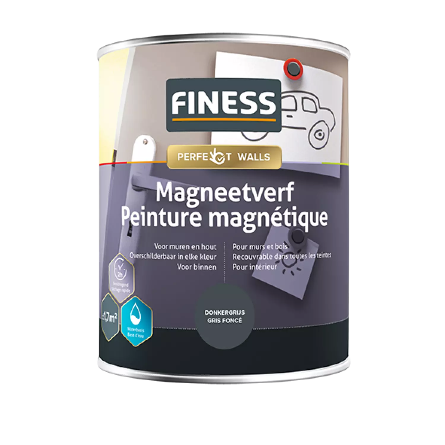 Finess Magneetverf Acryl - Donkergrijs - 500ml