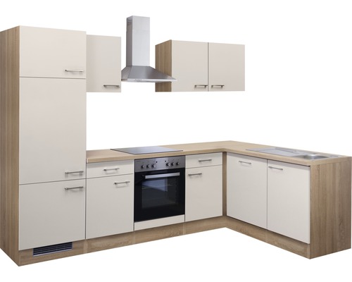 Flex Well hoekkeuken met apparatuur Nepal 280 cm kasjmier glanzend gedemonteerd omkeerbaar uitvoering 00010834