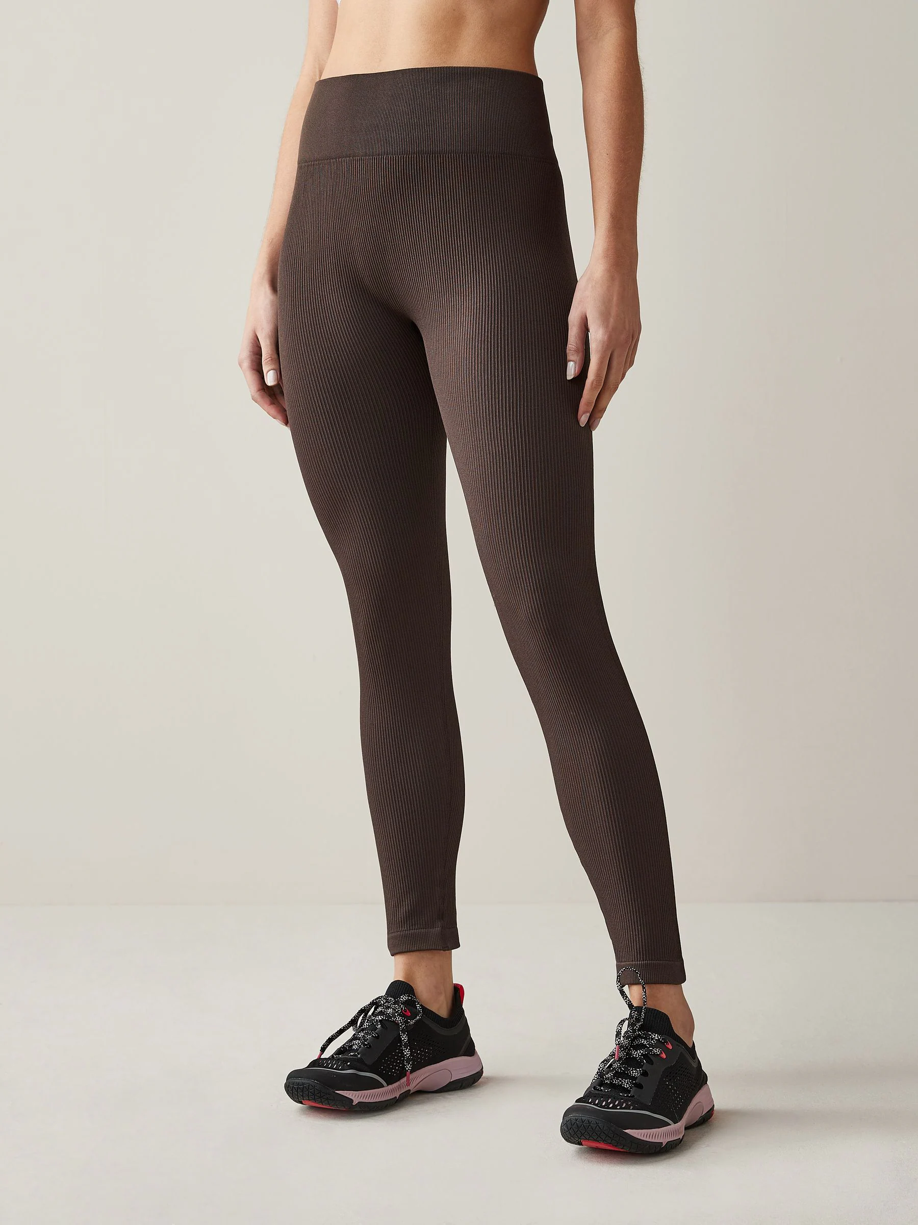Chocoladebruin - Geribbelde naadloze legging met hoge taille