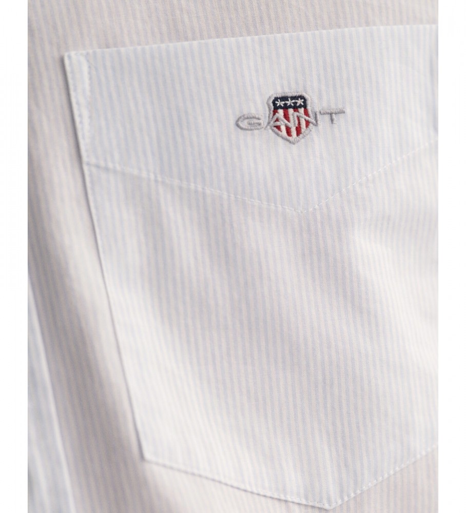 Camisa Gant Regular Fit Popeline com Listras Estilo Banqueiro Azul