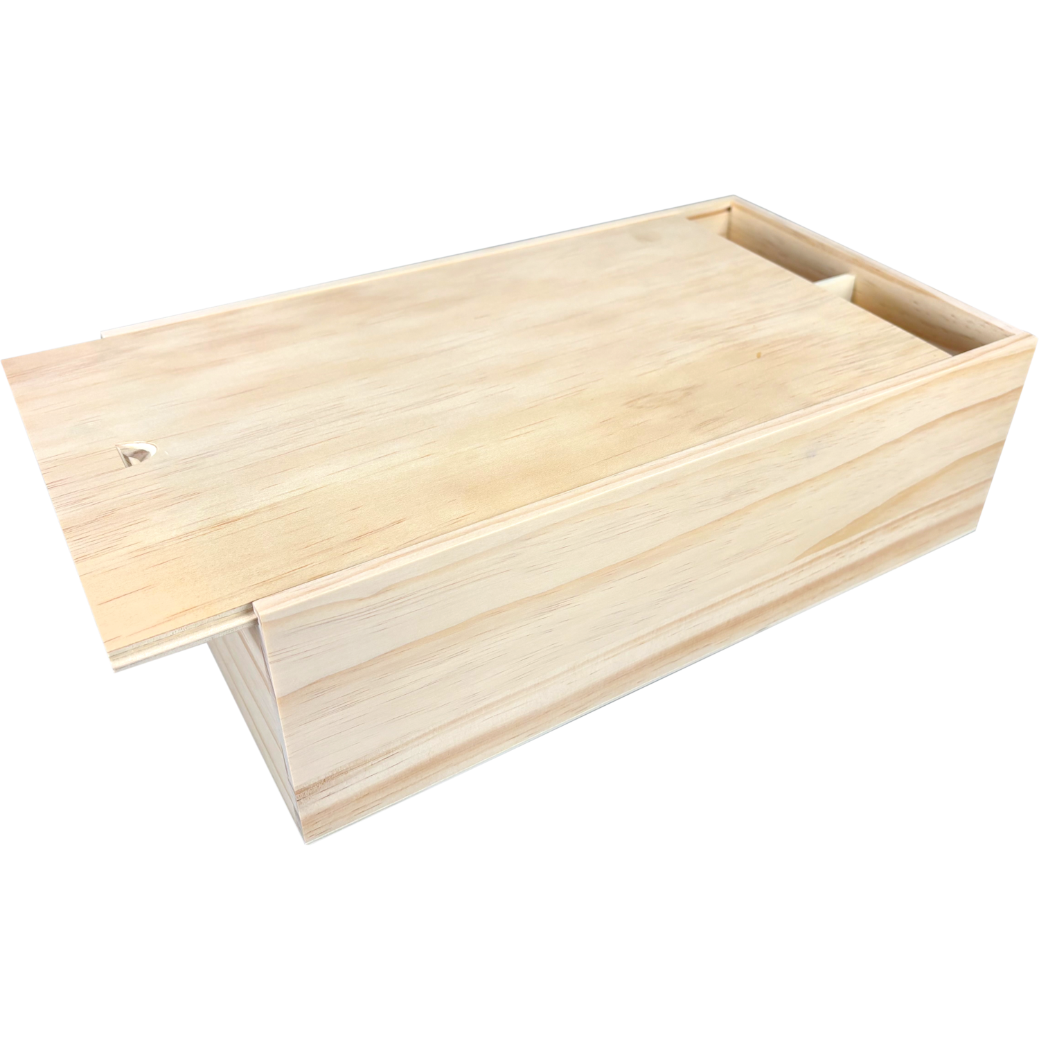 Wijnkist, 2 flessen, schuifdeksel, 340x195x95mm, hout, naturel