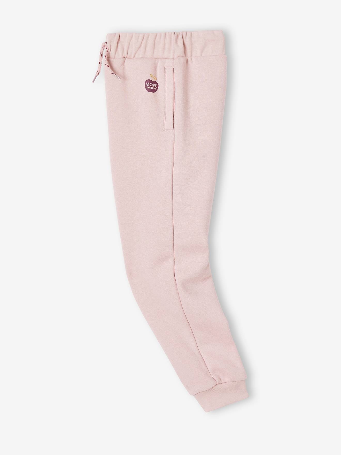Calça de moletom para meninas, lisa, azul médio com estampas.