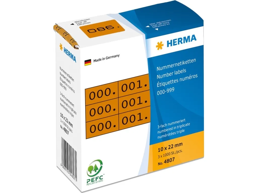 HERMA - Sort, brun - 10 x 22 mm 3000 etikette(r) (1000 ark x 3) selvklæbende nummermærkater