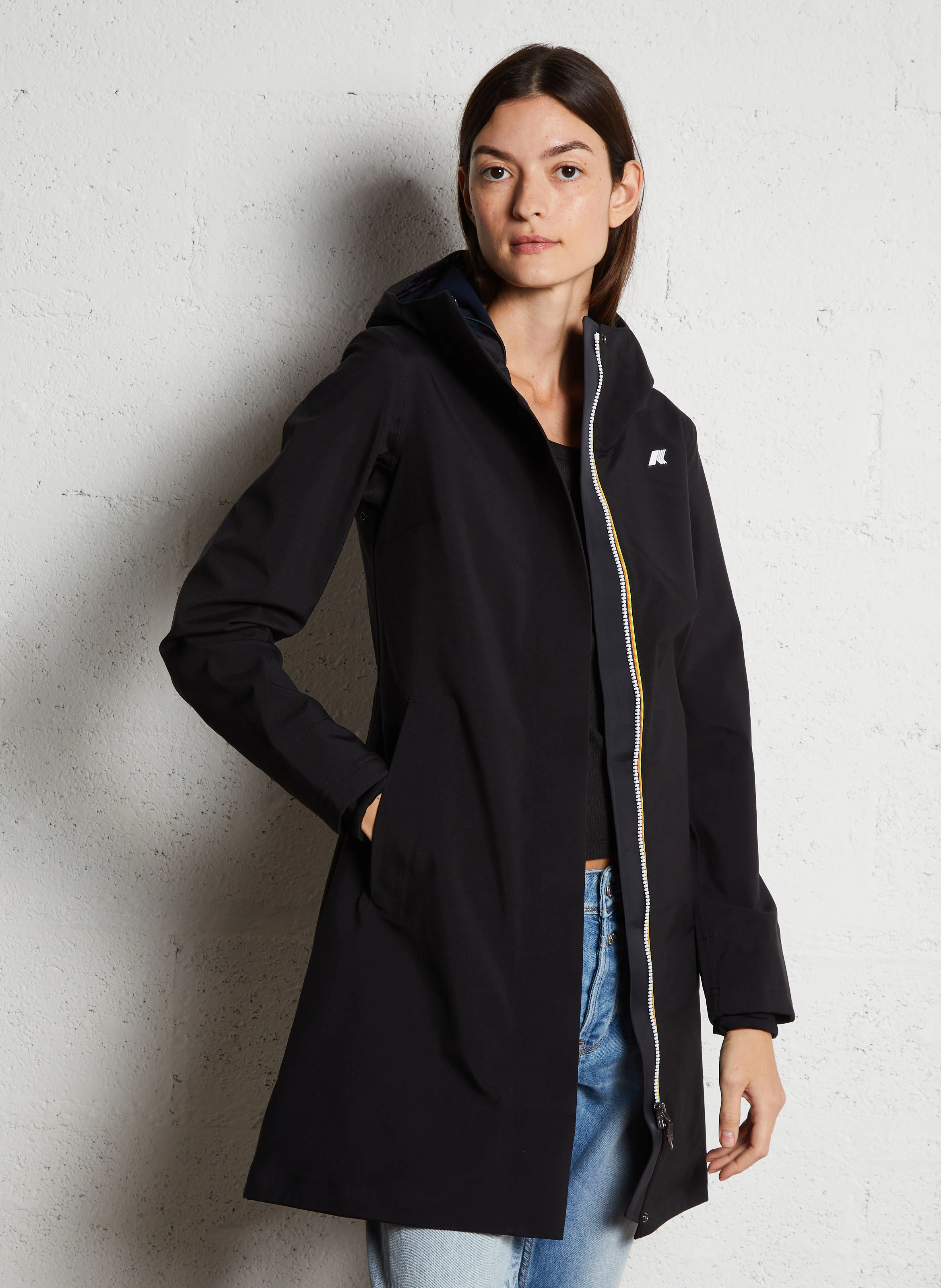 STEPHY BONDED - Imperméable col montant droit | Noir