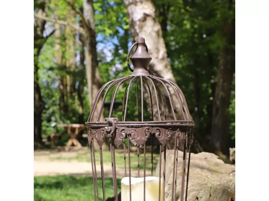 Cage à oiseaux décorative ancienne métal marron Ø.19x45cm