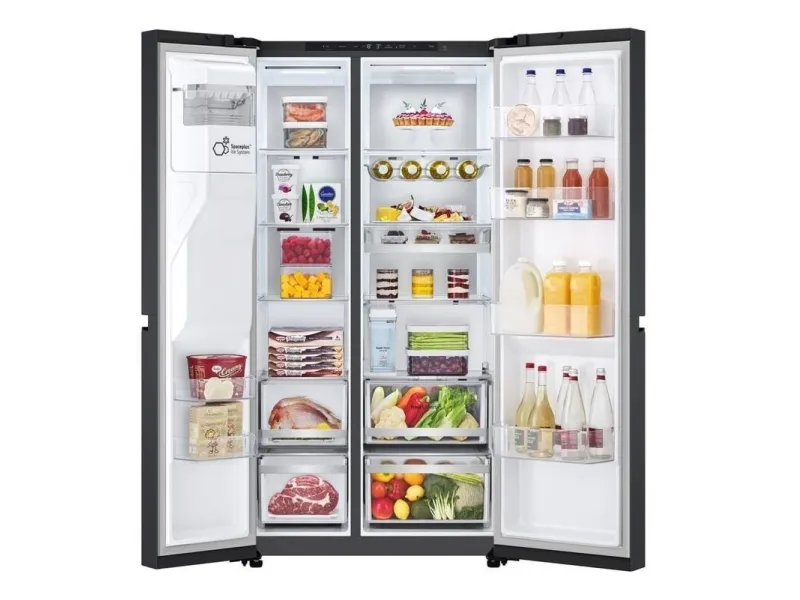 LG GSLE91EVAC, Fritstående, Amerikansk dør, Sort, LED, På døren, Glas